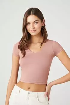 Укороченная футболка с V-образным вырезом Forever 21, коричневый