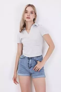 Укороченная футболка с V-образным вырезом и карманами Vitrin, серый