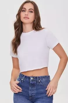 Укороченная футболка с вырезом Forever 21, белый