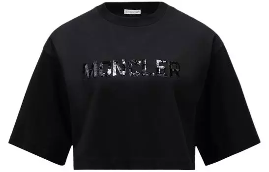 Укороченная футболка с вышитым логотипом Moncler, черный