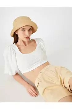 Укороченная футболка с вышивкой и U-образным вырезом Koton, белый