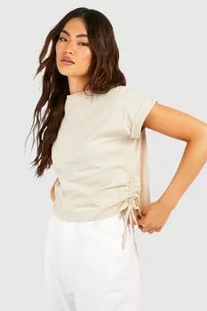 Укороченная футболка с завершенными рукавами и со сборками Boohoo, серый