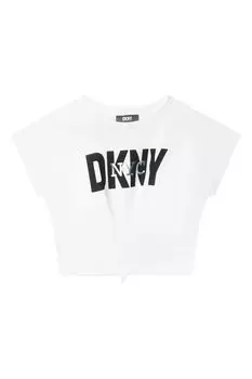 Укороченная футболка с завязками спереди и логотипом Dkny, белый