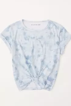 Укороченная футболка с завязками спереди и принтом тай-дай Abercrombie & Fitch, синий