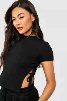 Укороченная футболка с завязкой по сторонам Boohoo, черный