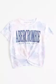 Укороченная футболка с завязкой спереди и логотипом университета Tie Dyy Abercrombie & Fitch, белый