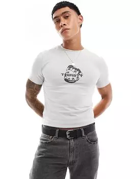 Укороченная футболка серого цвета с принтом на груди ASOS DESIGN