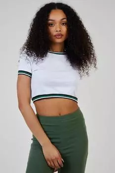 Укороченная футболка со спортивной полоской Pink Vanilla, белый