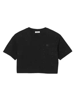 Укороченная футболка со стразами Sandro, черный