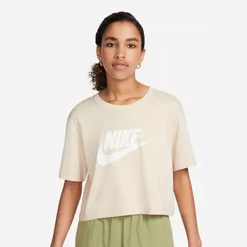 Укороченная футболка Sportswear Essential NIKE, цвет sanddrift/white