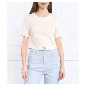 Укороченная футболка SS rn с пирсингом Guess, экрю