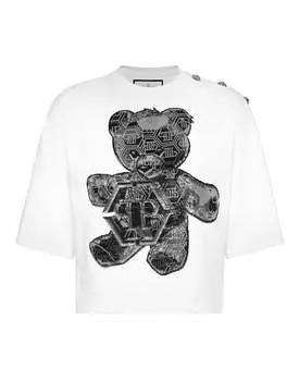 Укороченная футболка Strass Teddy Bear PHILIPP PLEIN, белый