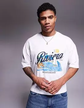 Укороченная футболка свободного кроя ASOS DESIGN белого цвета с изображением парусного спорта