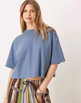 Укороченная футболка свободного кроя ASOS DESIGN темно-синего цвета