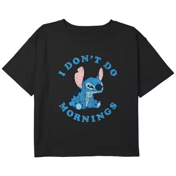 Укороченная футболка свободного кроя Disney's Girls Lilo & Stitch I Don't Do Mornings Licensed Character, черный