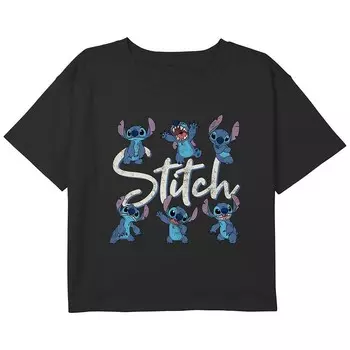 Укороченная футболка свободного кроя Disney's Girls Lilo & Stitch Poses Of Stitch Licensed Character, черный