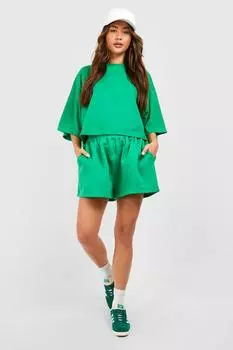 Укороченная футболка свободного кроя и короткий комплект boohoo, зеленый