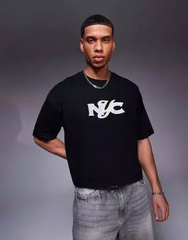 Укороченная футболка свободного кроя с изображением города черного цвета от ASOS DESIGN