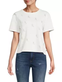 Укороченная футболка свободного кроя с монограммой Karl Lagerfeld Paris, цвет Soft White