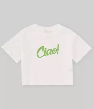 Укороченная футболка свободного кроя с рисунком GB Little Girls 2T-6X с короткими рукавами, белый