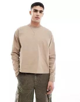 Укороченная футболка свободного кроя свободного кроя ASOS DESIGN цвета хаки с длинными рукавами