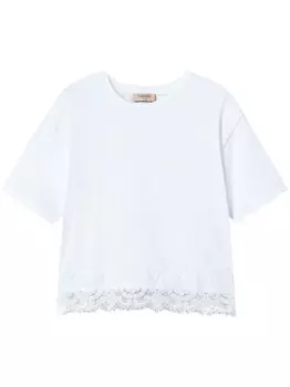 Укороченная футболка TWINSET с отделкой макраме, белый