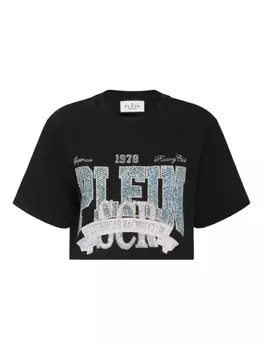 Укороченная футболка, украшенная кристаллами Philipp Plein, черный