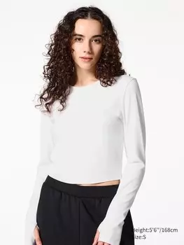 Укороченная футболка ultra stretch airism с длинным рукавом Uniqlo, белый