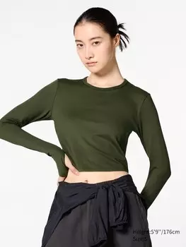 Укороченная футболка ultra stretch airism с длинным рукавом Uniqlo, зеленый