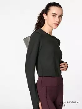 Укороченная футболка ultra stretch airism с длинным рукавом Uniqlo, черный
