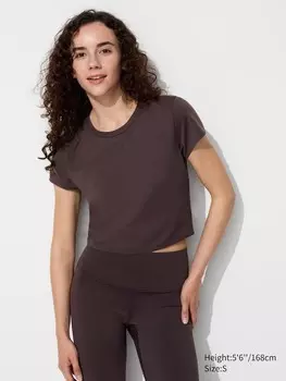 Укороченная футболка ultra stretch airism Uniqlo, коричневый