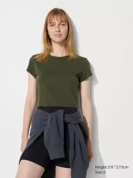 Укороченная футболка ultra stretch airism Uniqlo, зеленый
