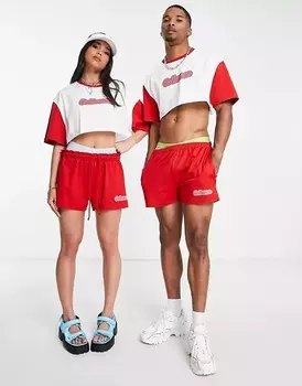 Укороченная футболка унисекс с логотипом COLLUSION, белый/красный