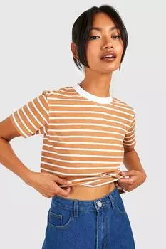 Укороченная футболка в коробкие полоски Boohoo, коричневый