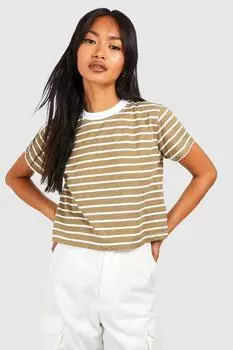 Укороченная футболка в коробкие полоски Boohoo, оливковый