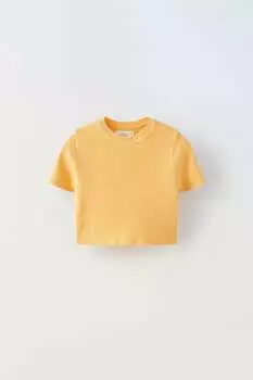 Укороченная футболка в ребрику ZARA, светло-оранжевый
