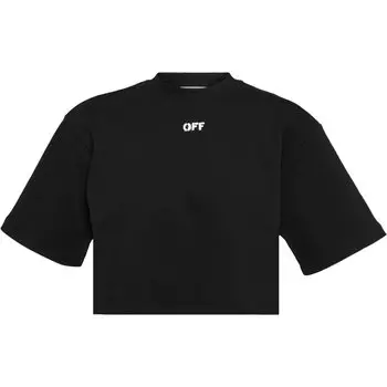Укороченная футболка в рубчик Off-White Off Stamp, цвет Черный/Белый