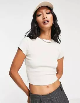 Укороченная футболка в рубчик с короткими рукавами ASOS DESIGN из камня