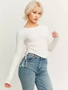 Укороченная футболка в рубчик со шнурками Tally Weijl, цвет optical white