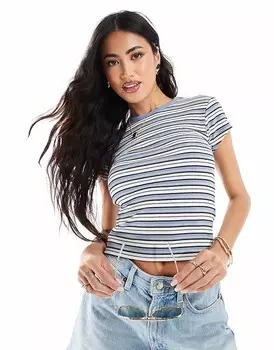 Укороченная футболка в синюю полоску River Island