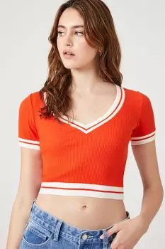 Укороченная футболка в университетскую полоску Forever 21, красный
