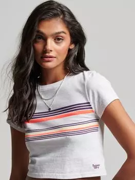 Укороченная футболка в винтажную полоску Superdry, фиолетовая/серая полоса