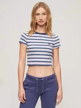Укороченная футболка в винтажную полоску Superdry, фиолетовый/мульти