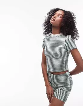 Укороченная футболка в зеленую полоску Topshop