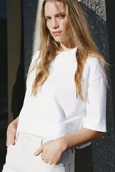 Укороченная футболка ZARA, белый