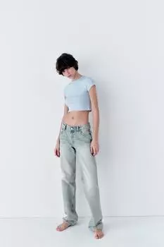 Укороченная футболка ZARA, светло-синий