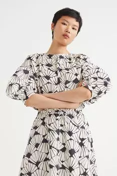 Укороченная хлопковая блузка H&M, натуральный белый/темно-серый