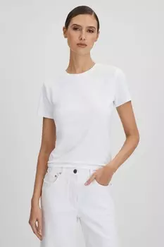 Укороченная хлопковая футболка с круглым вырезом Good American, белый