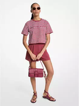 Укороченная хлопковая футболка с полосатым логотипом Michael Kors, бордовый