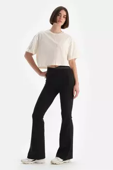 Укороченная хлопковая футболка с закатанными рукавами Dagi, бежевый